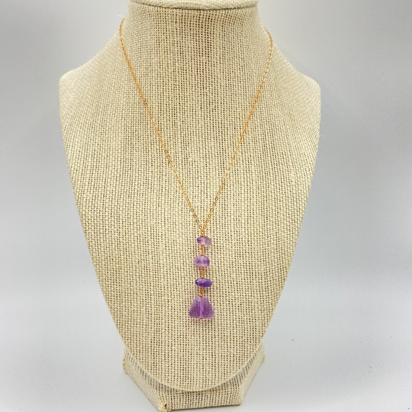 Natural Amethyst Gold Filled Chain Drop Necklace 15"-18" - Picture 13 of 13